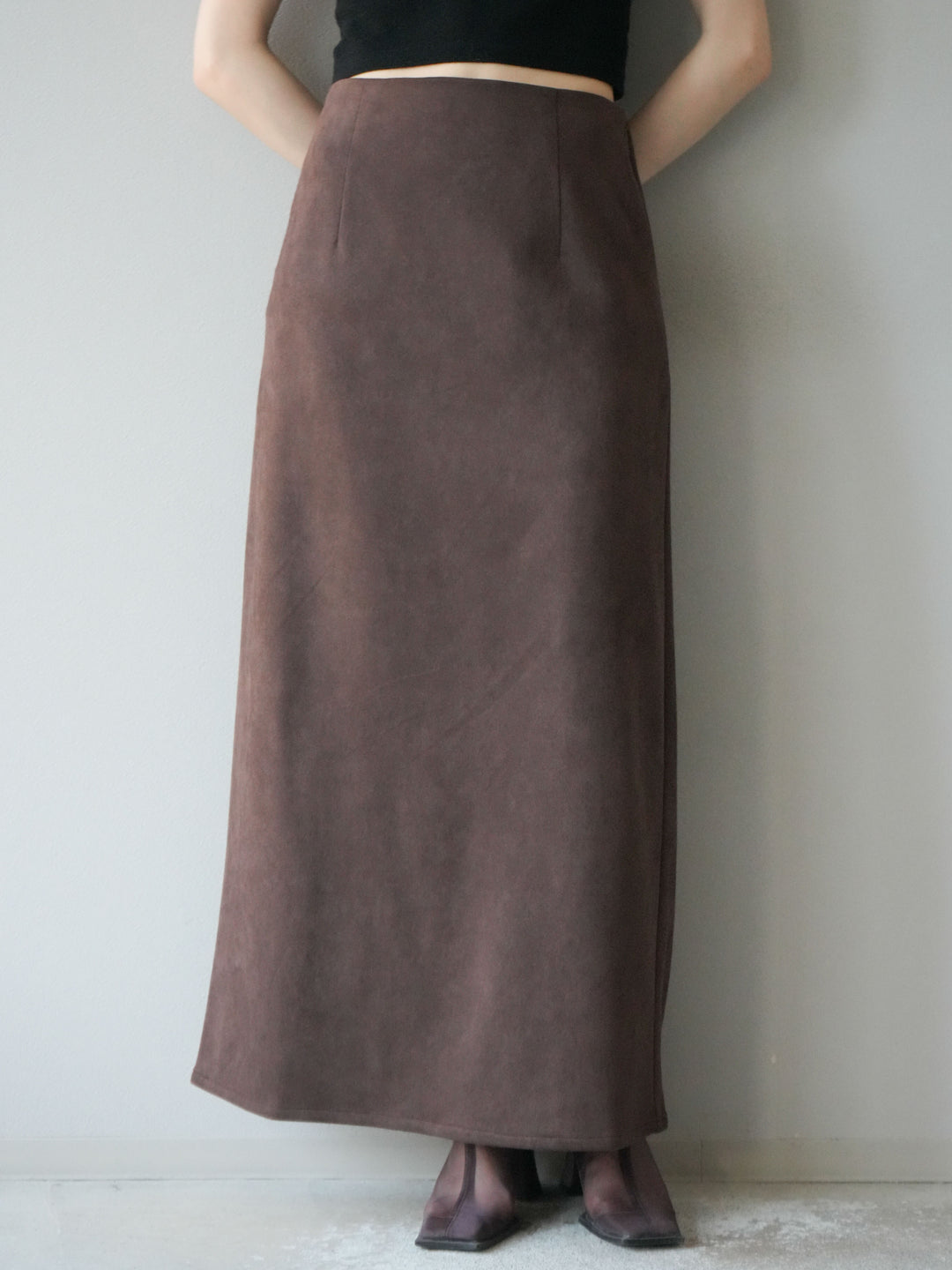 [予約]スウェードIラインスカート/ブラウン