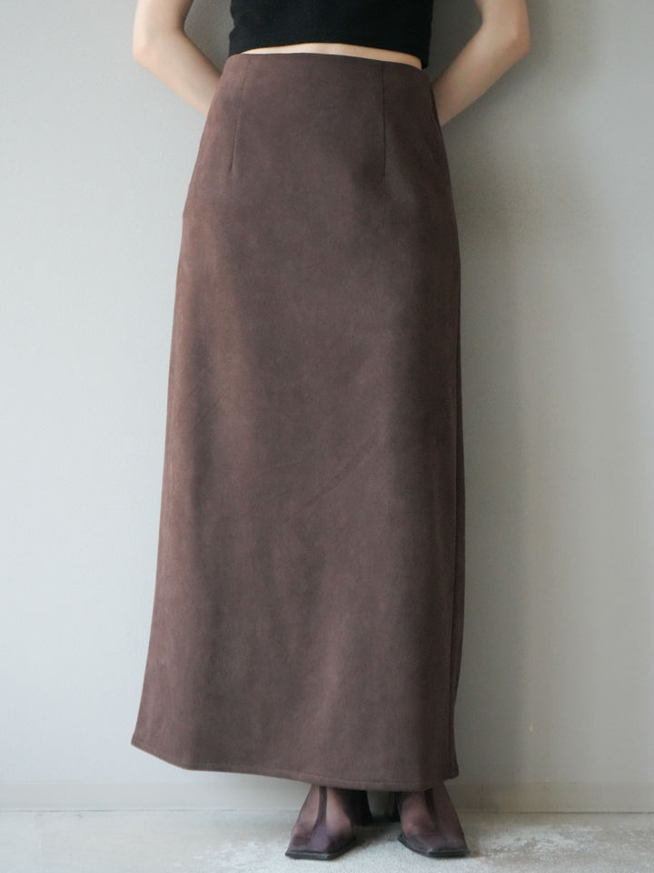 [予約]スウェードIラインスカート/ブラウン