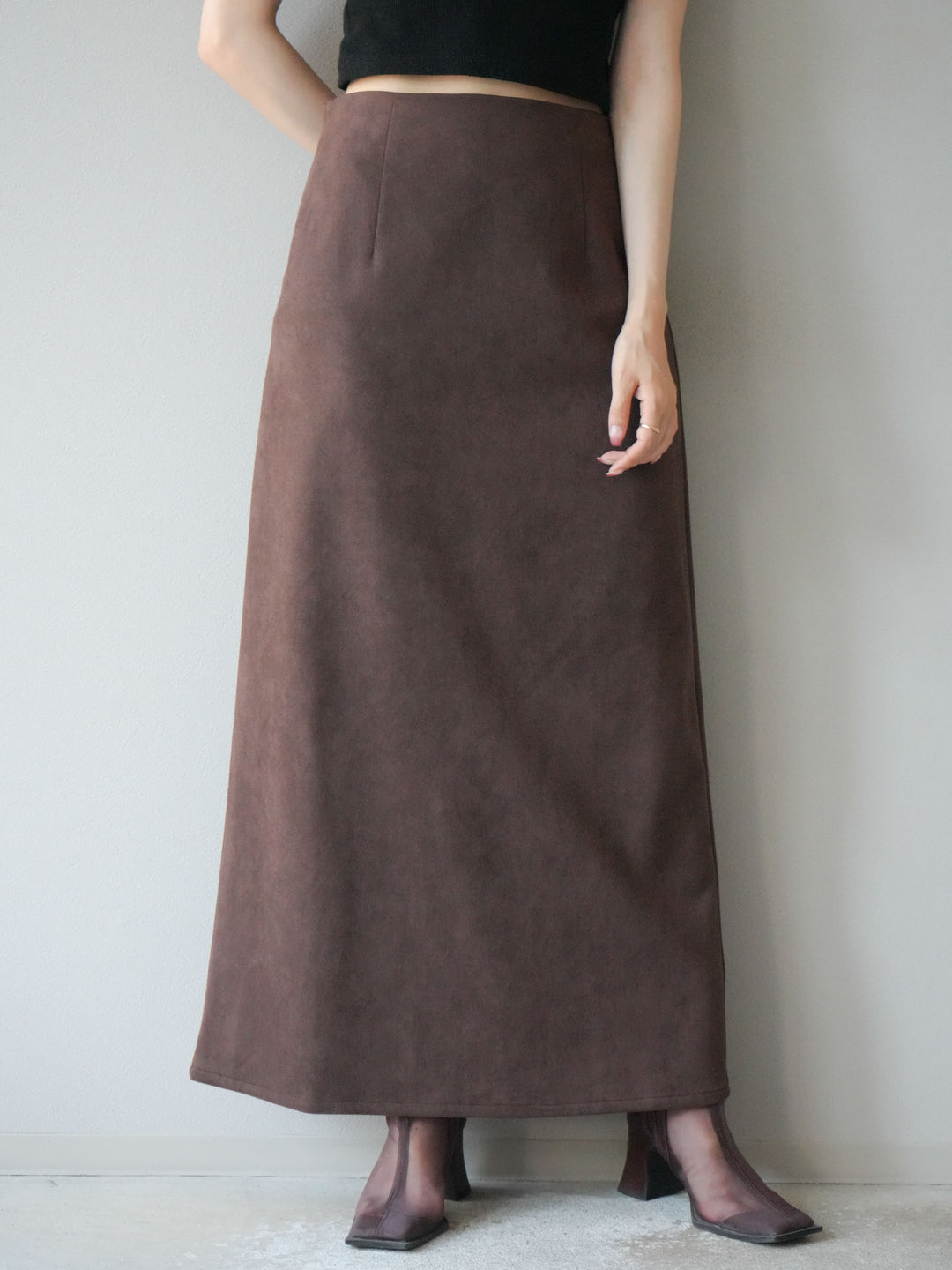 [予約]スウェードIラインスカート/ブラウン