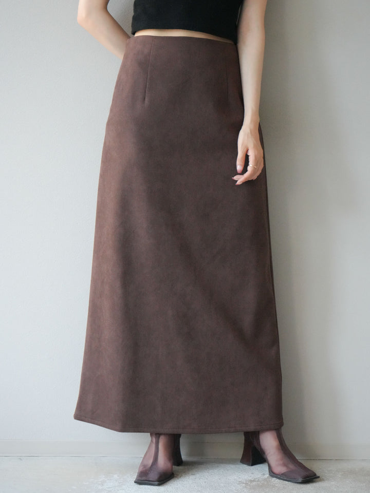[予約]スウェードIラインスカート/ブラウン