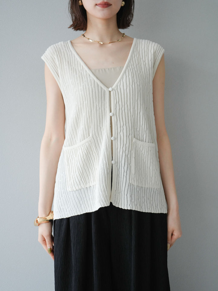 【預購】波浪夏季針織背心/米白色