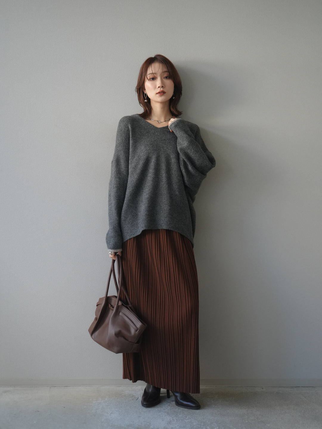 [予約]プリーツIラインスカート/brown