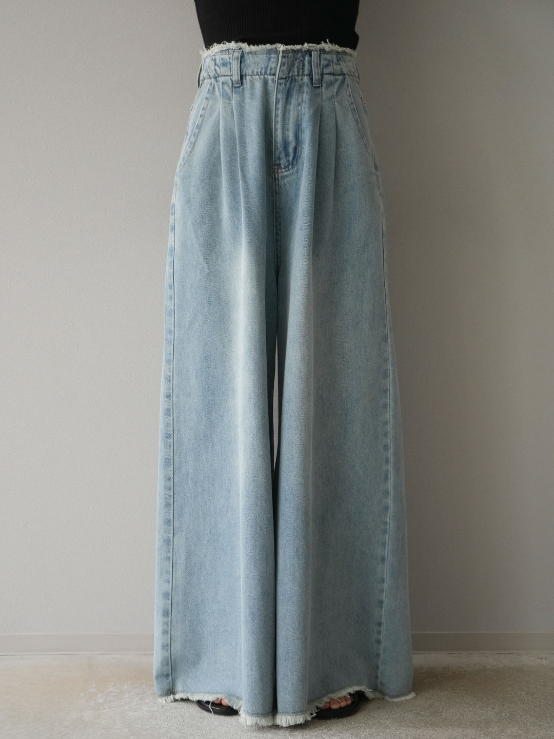 【預購】流蘇高腰寬牛仔褲/淺藍
