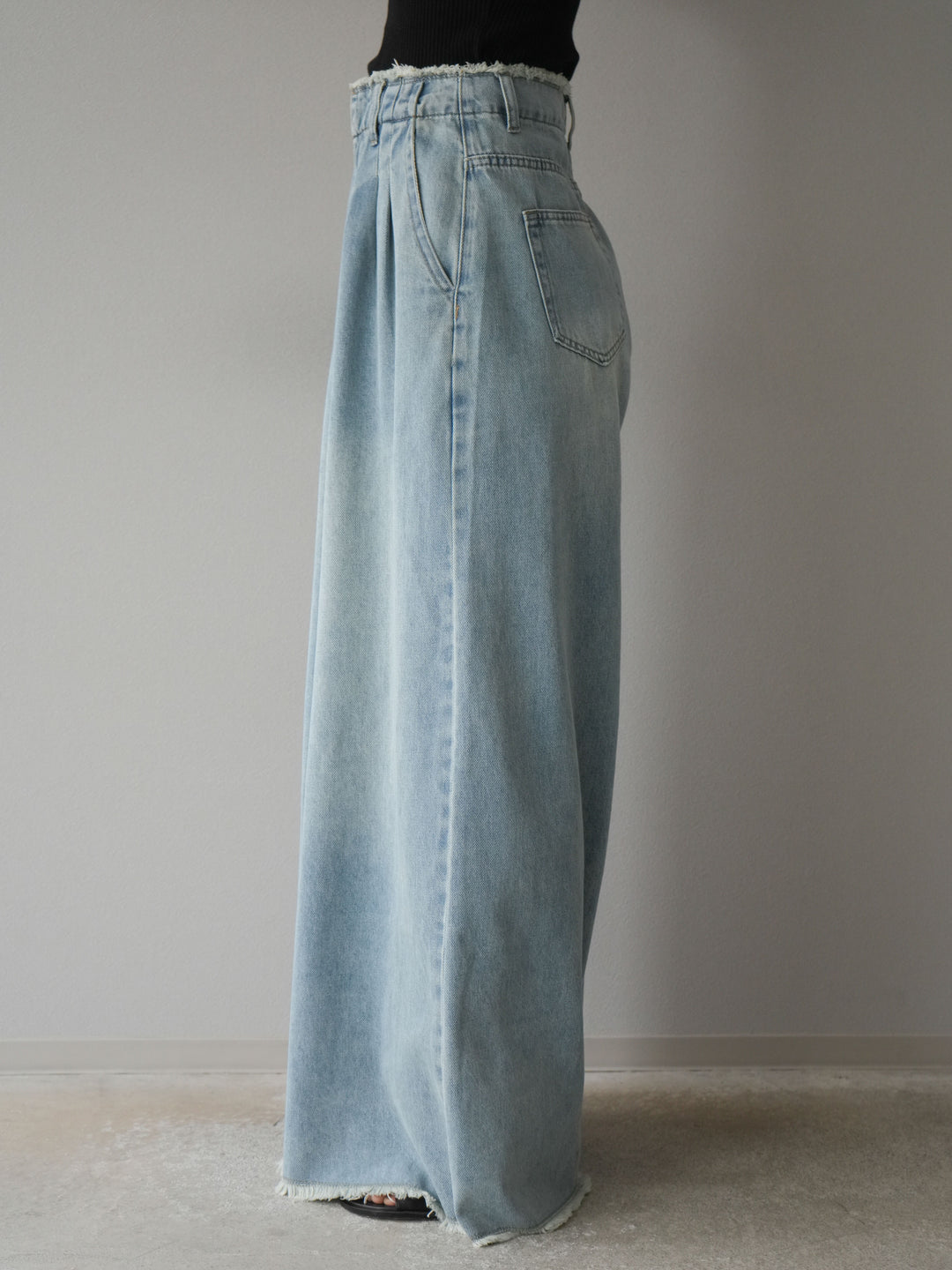 【預購】流蘇高腰寬牛仔褲/淺藍