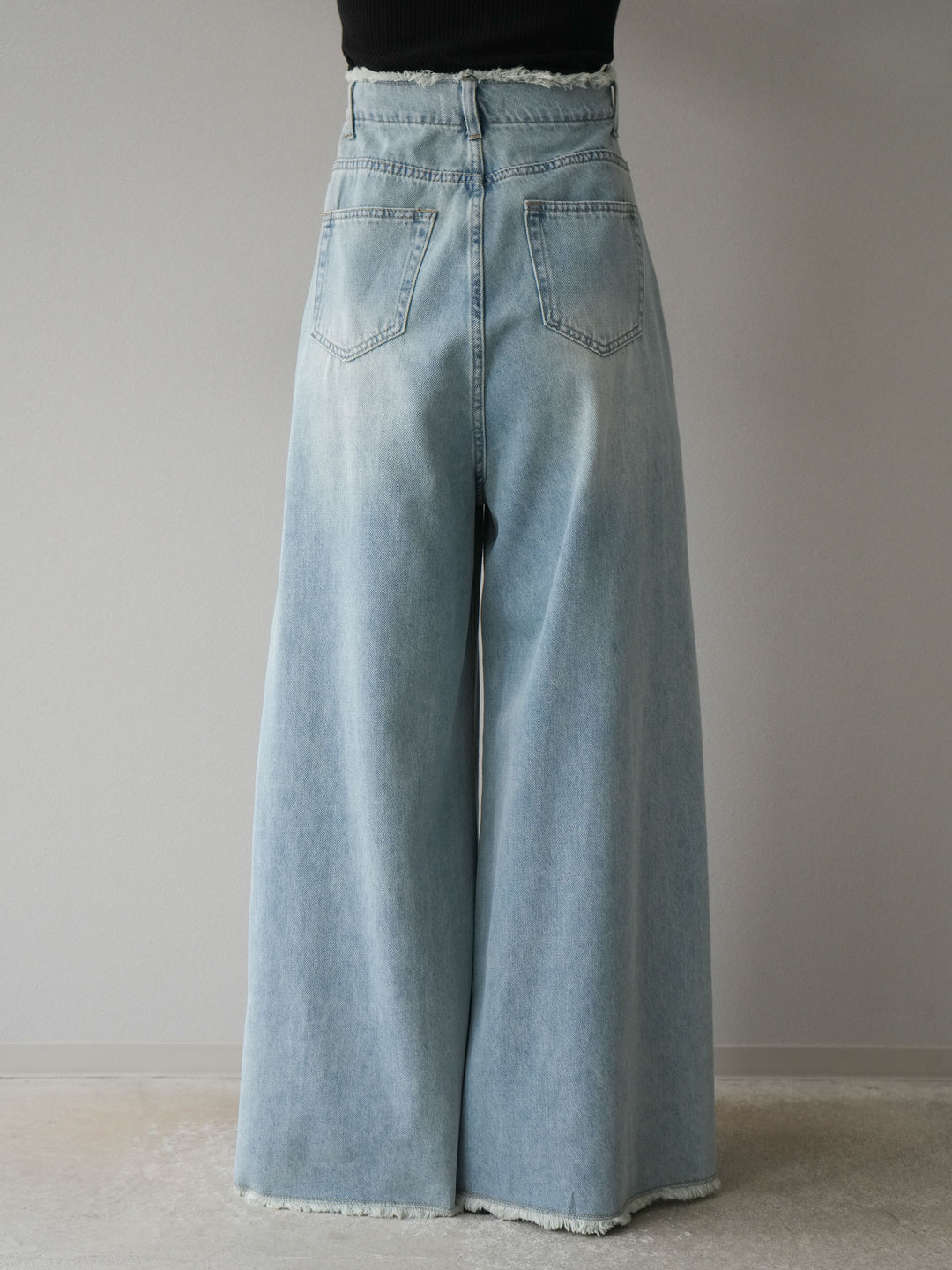 【預購】流蘇高腰寬牛仔褲/淺藍