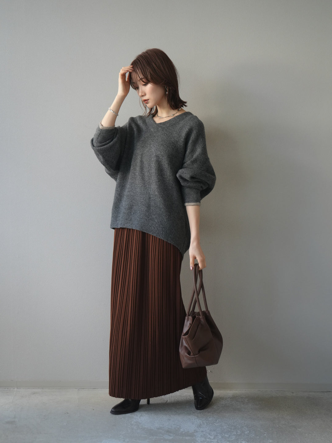[予約]プリーツIラインスカート/brown