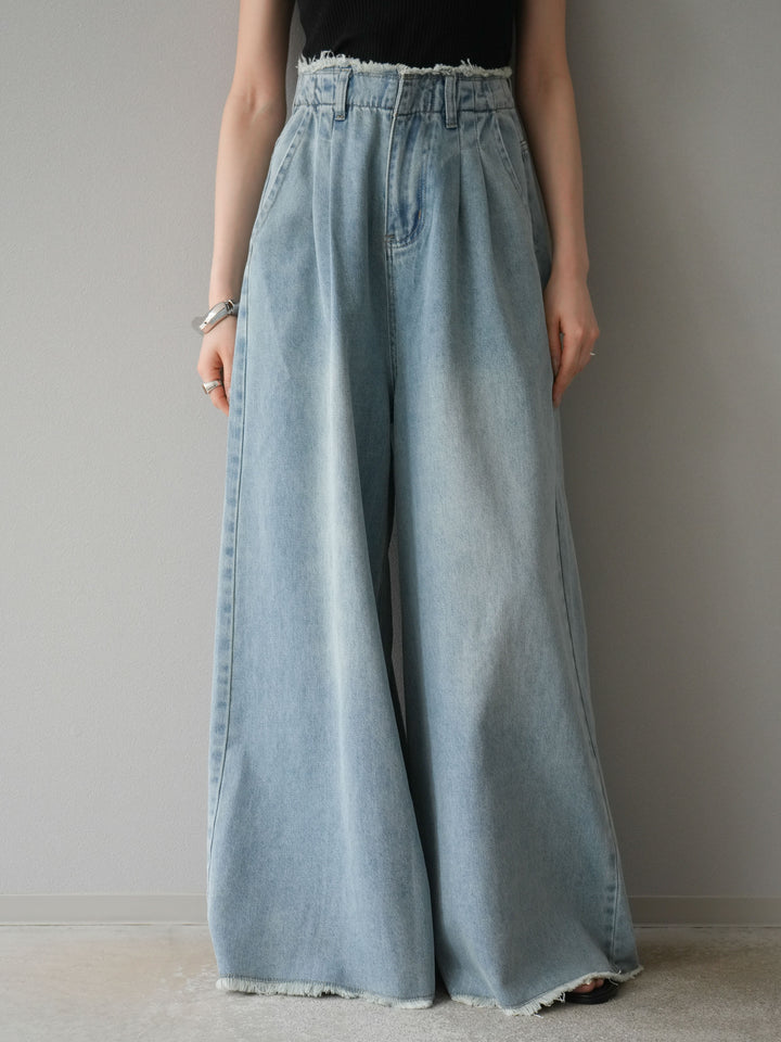 【預購】流蘇高腰寬牛仔褲/淺藍