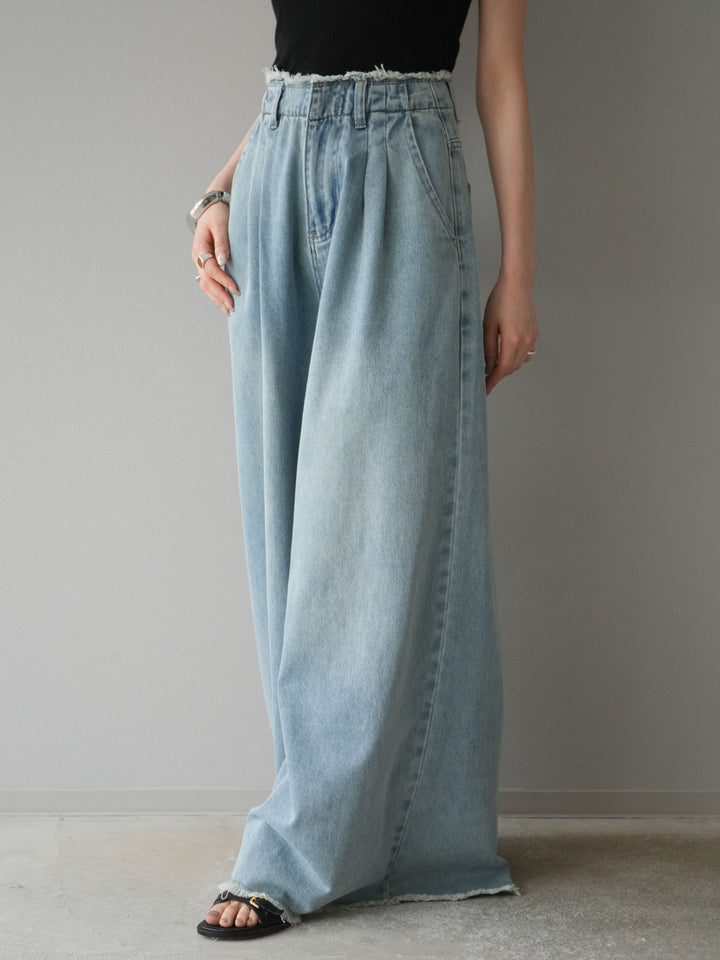 【預購】流蘇高腰寬牛仔褲/淺藍