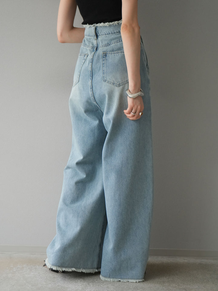 【預購】流蘇高腰寬牛仔褲/淺藍