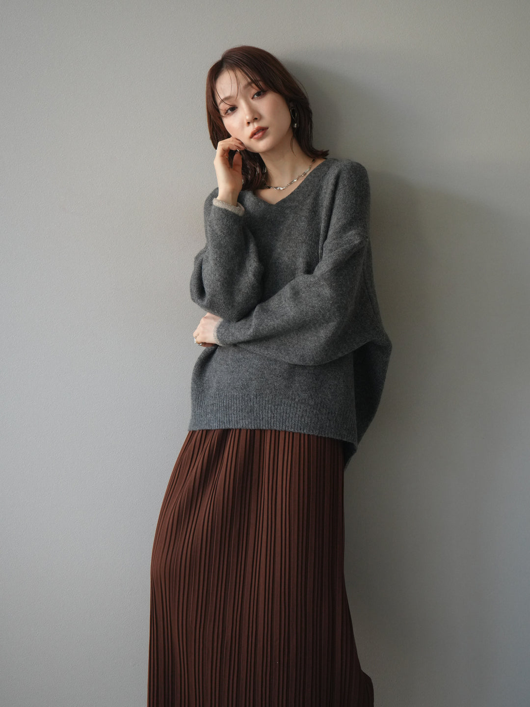 [予約]プリーツIラインスカート/brown