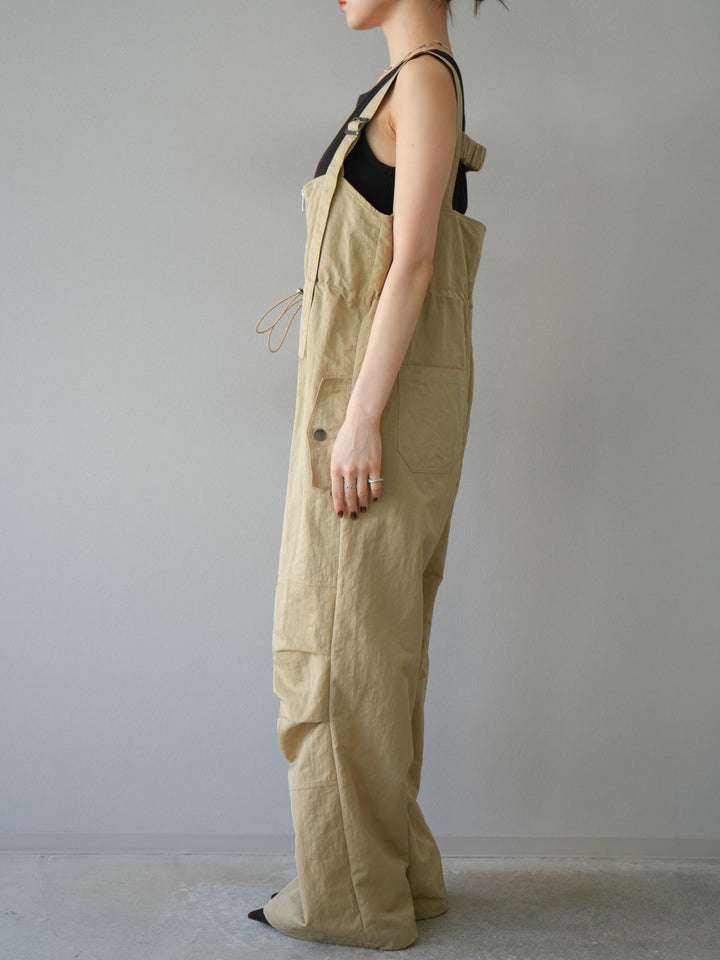 [予約]ナイロンタックデザインサロペット/ベージュ