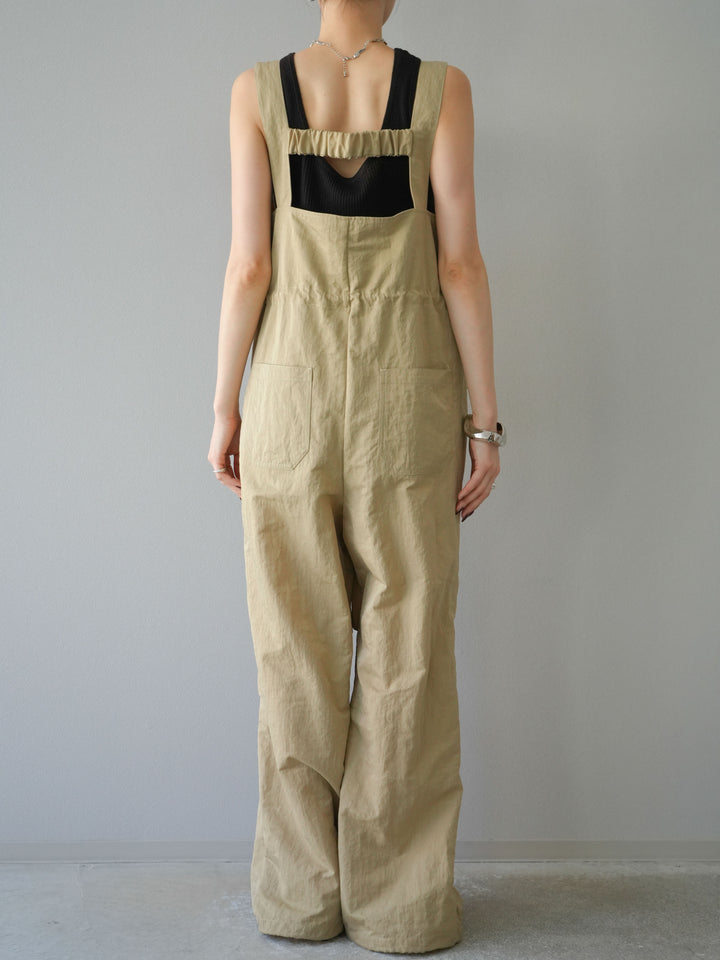 [予約]ナイロンタックデザインサロペット/ベージュ