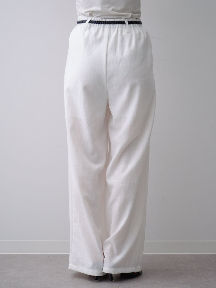 [予約]メッシュベルト付リネンライクパンツ/white