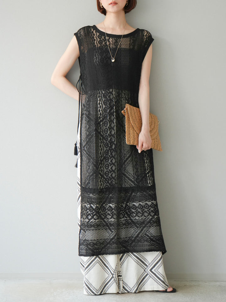 [預購] 印度蕾絲層疊洋裝/黑色
