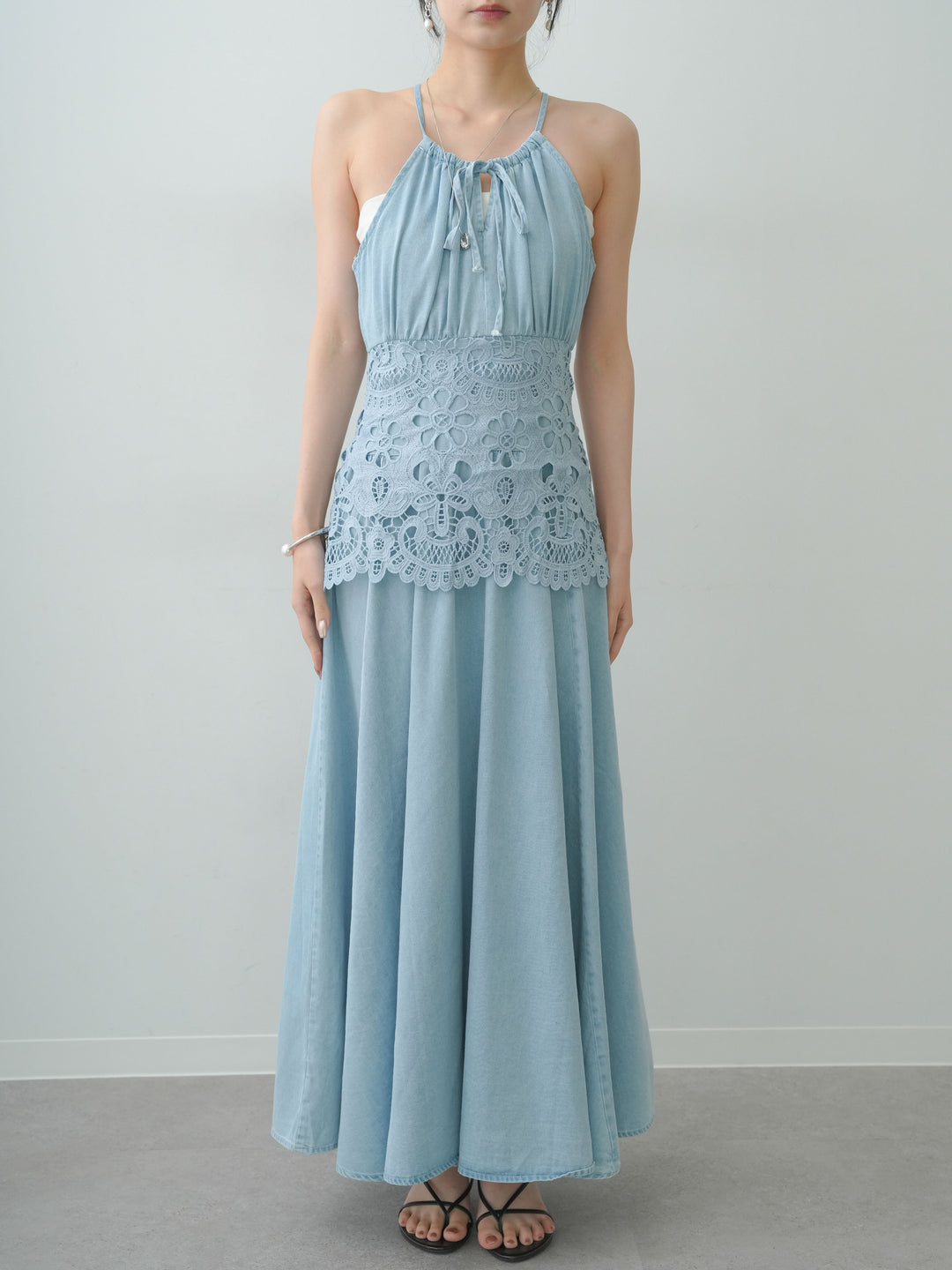 [予約]ウエストレースフレアキャミワンピース/lightblue