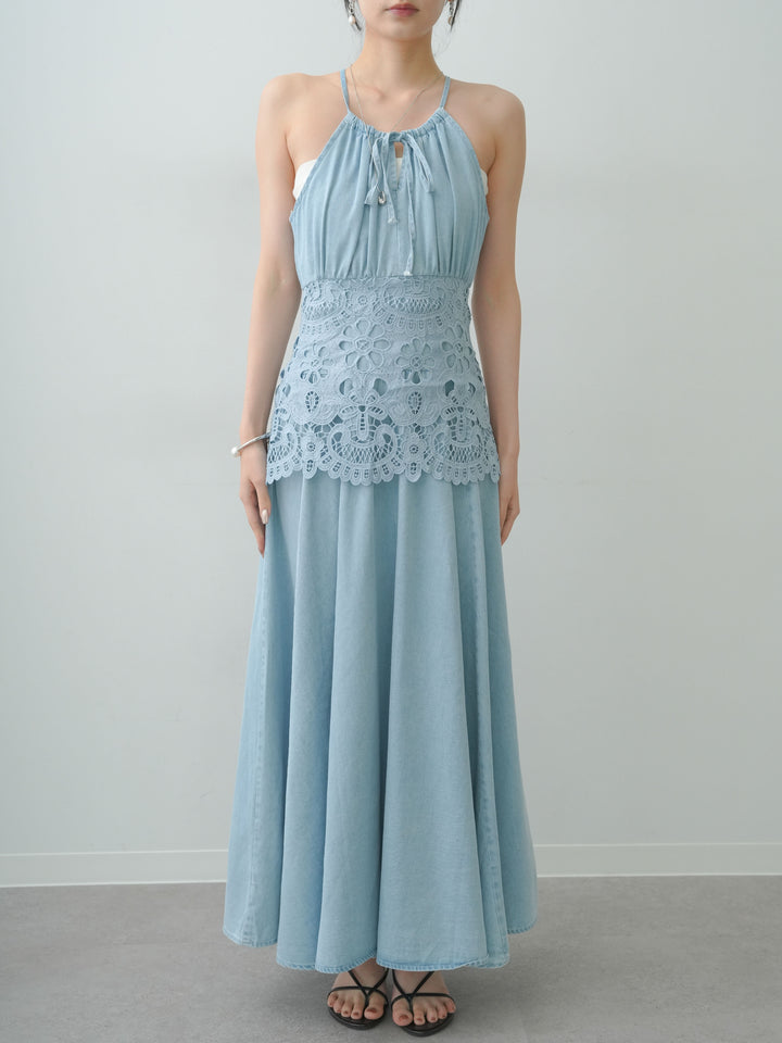 [予約]ウエストレースフレアキャミワンピース/lightblue