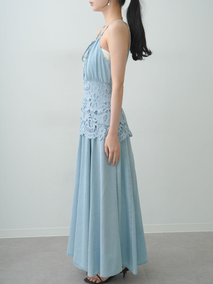 [予約]ウエストレースフレアキャミワンピース/lightblue