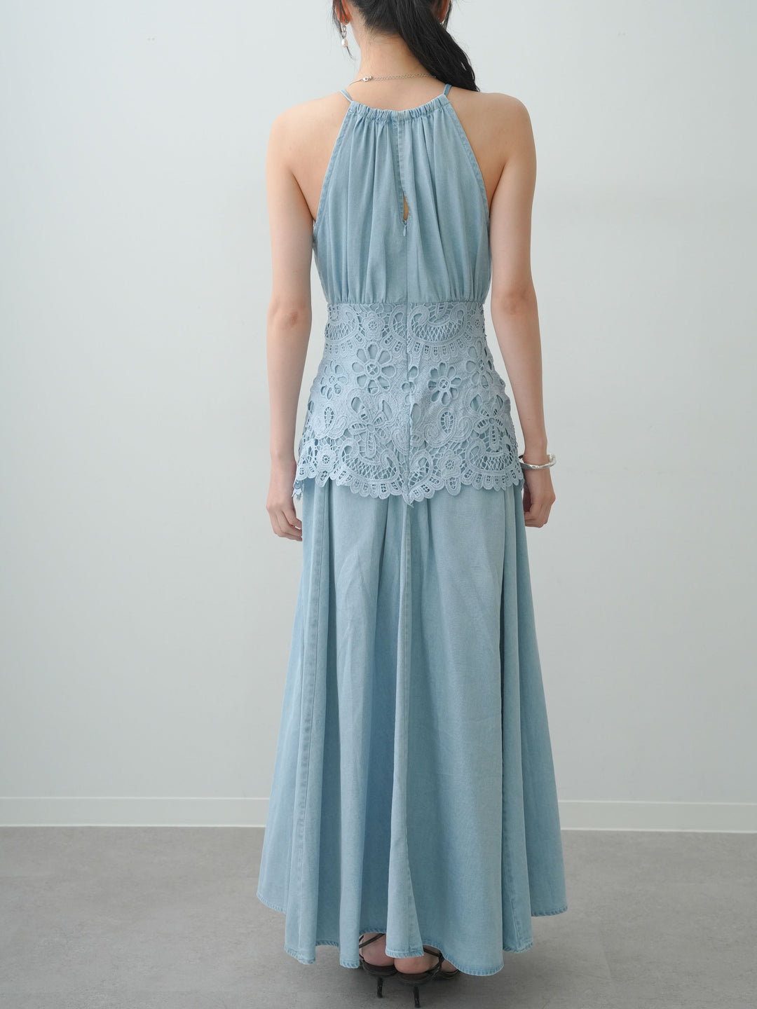 [予約]ウエストレースフレアキャミワンピース/lightblue