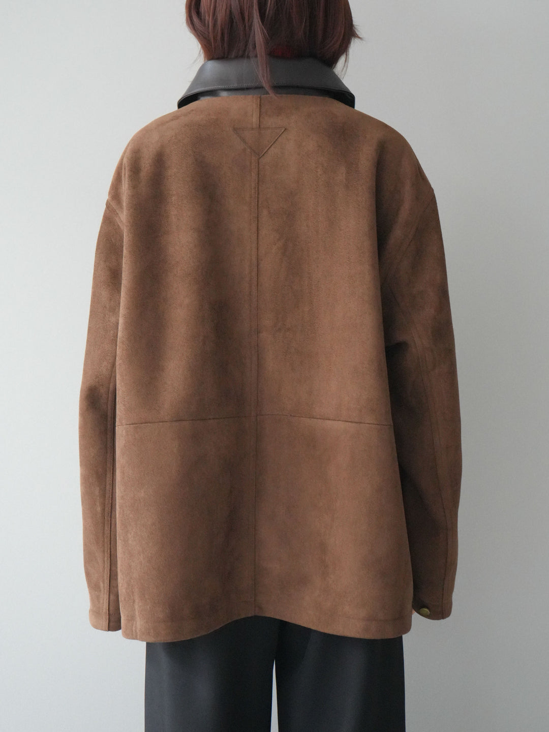 [予約]襟レザーステンカラースエードジャケット/camel