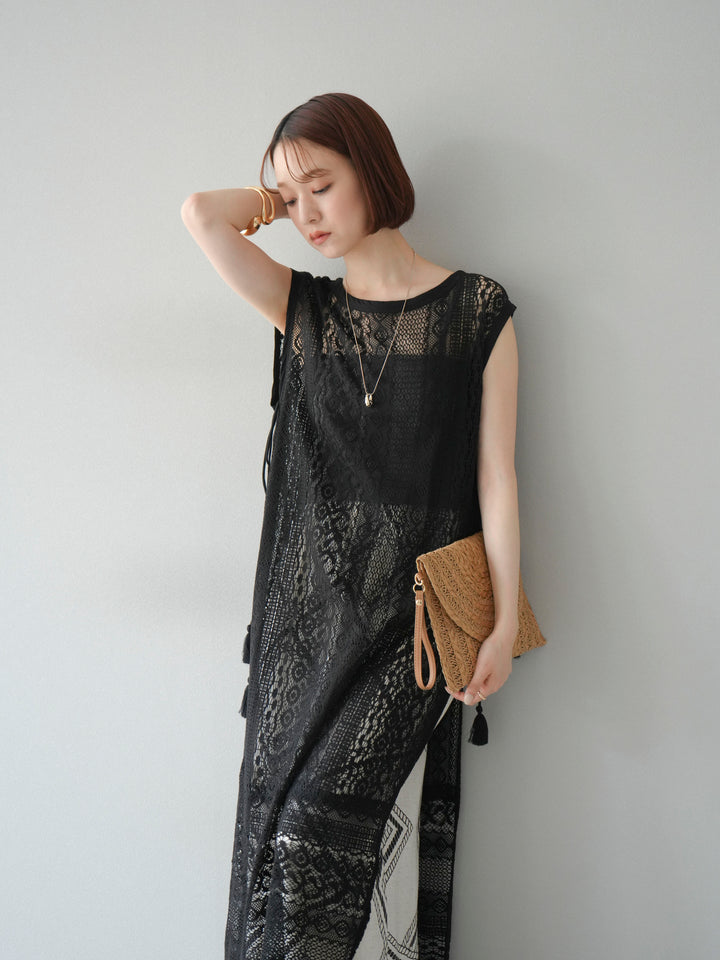 [預購] 印度蕾絲層疊洋裝/黑色
