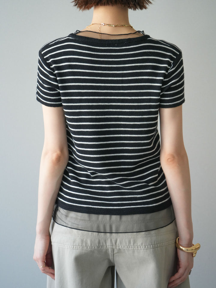 [予約]チュールレイヤードボーダーサマーニット/black