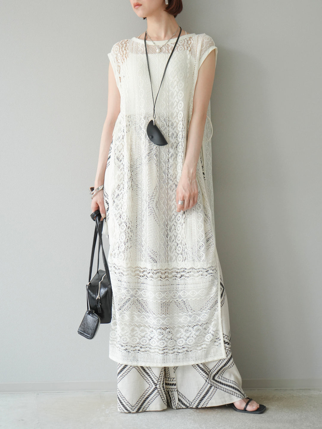 [予約]インド製レースレイヤードワンピース/オフ