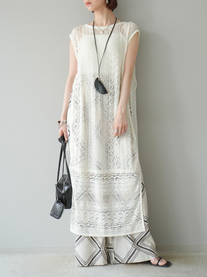 [予約]インド製レースレイヤードワンピース/オフ