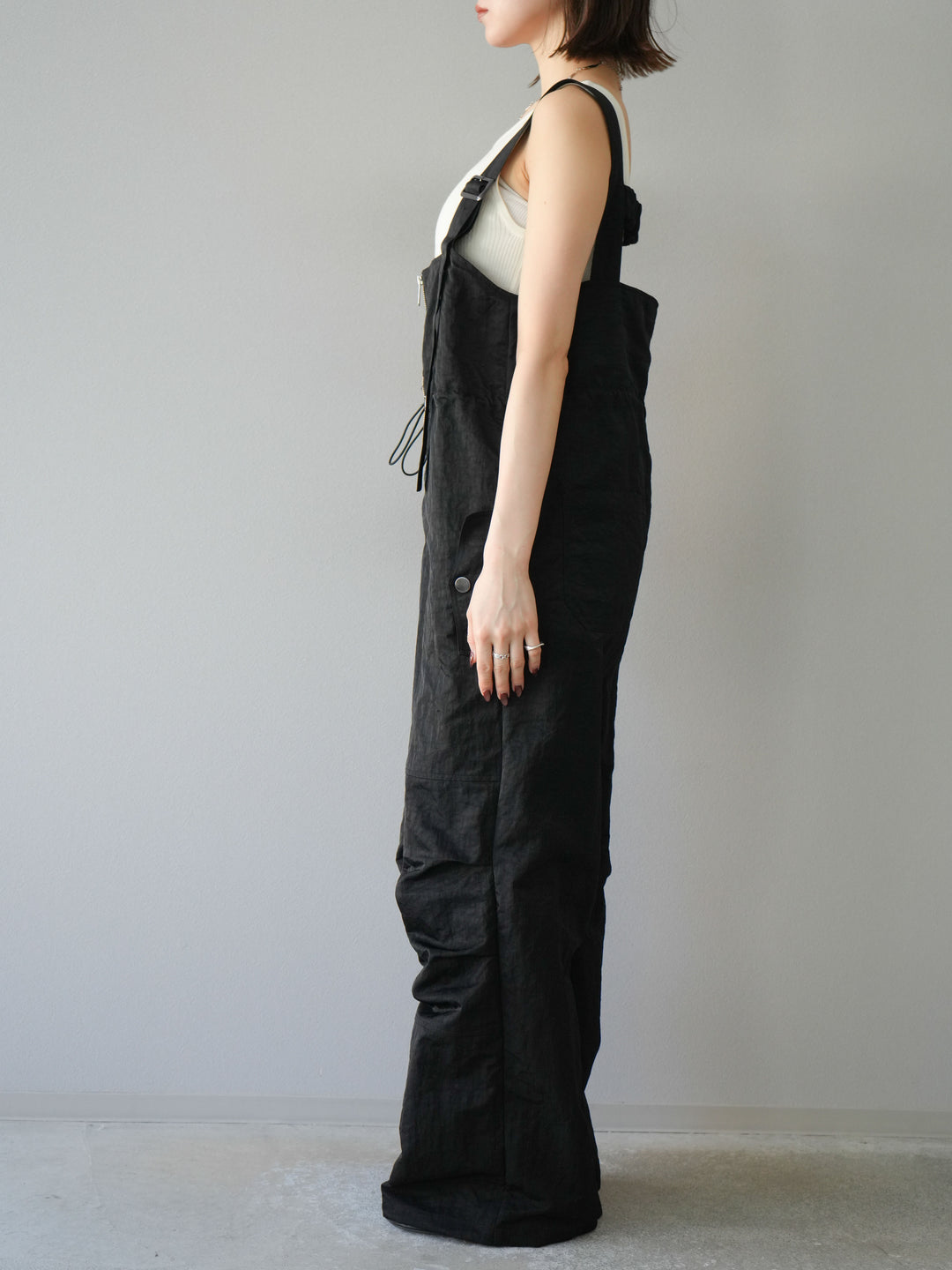 [予約]ナイロンタックデザインサロペット/ブラック