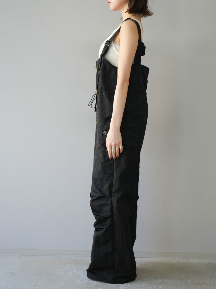 [予約]ナイロンタックデザインサロペット/ブラック