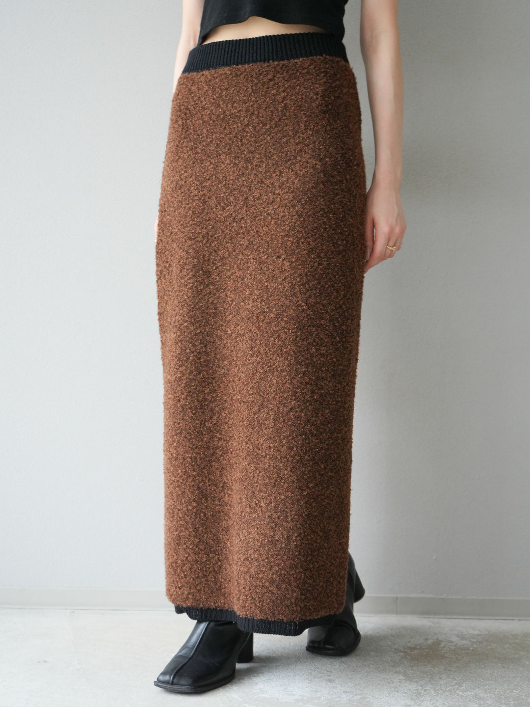 [予約]ブークレバイカラータイトニットスカート/ブラウン