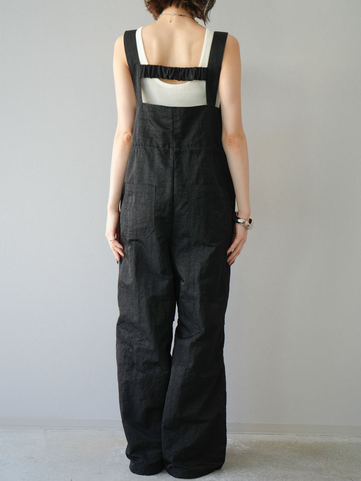 [予約]ナイロンタックデザインサロペット/ブラック