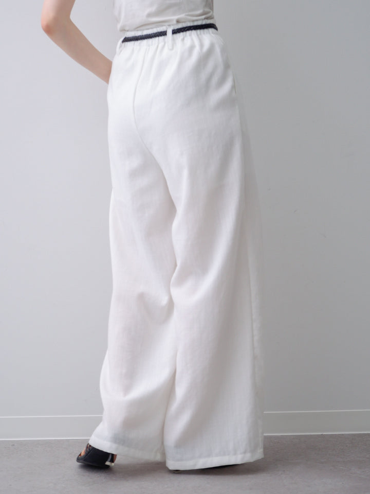 [予約]メッシュベルト付リネンライクパンツ/white