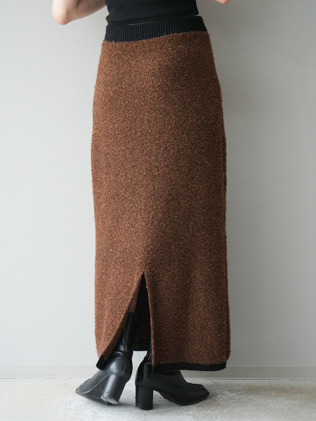 [予約]ブークレバイカラータイトニットスカート/ブラウン