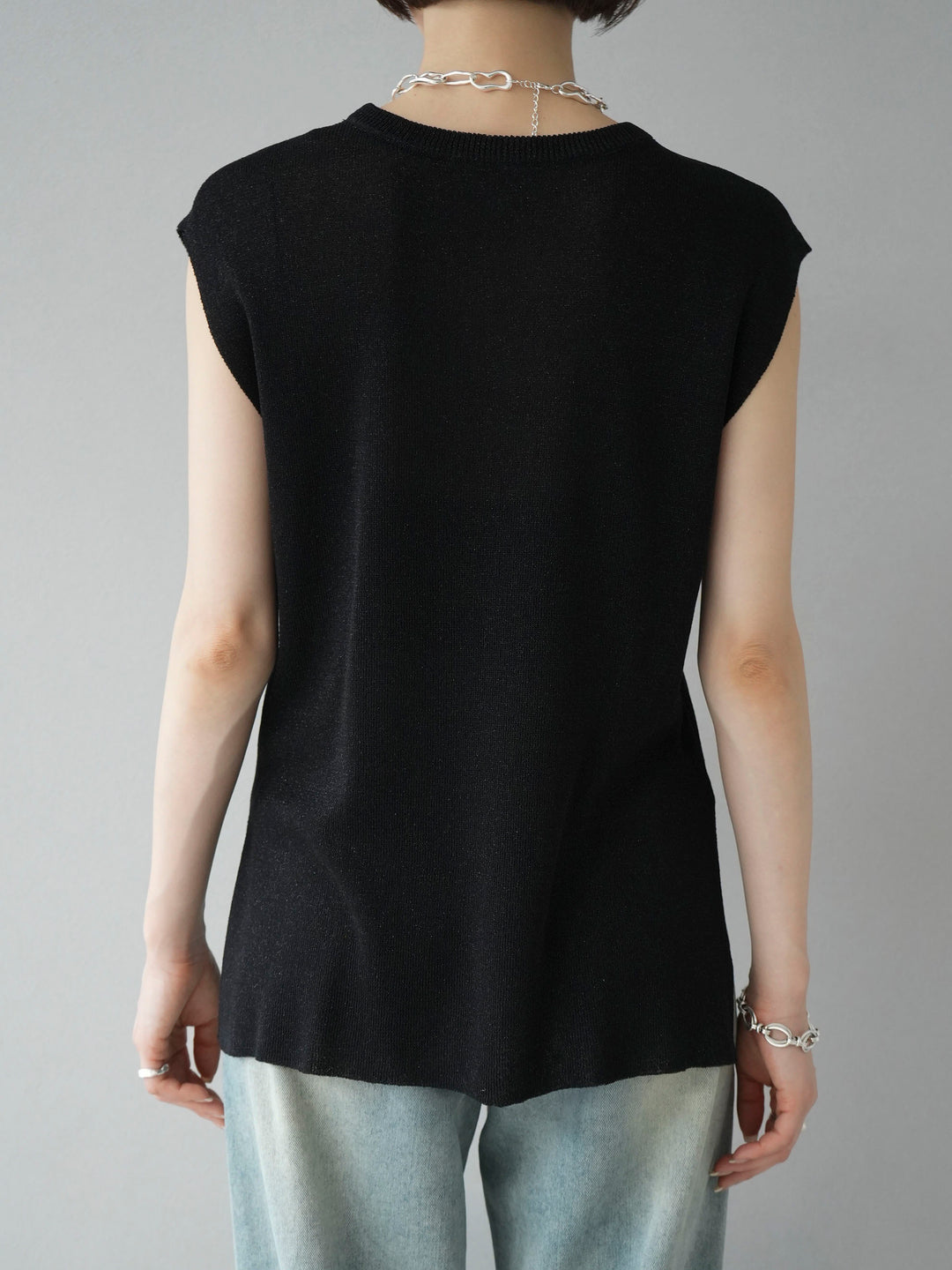 [Pre-order] Glitter sheer knit sleeveless top/Black