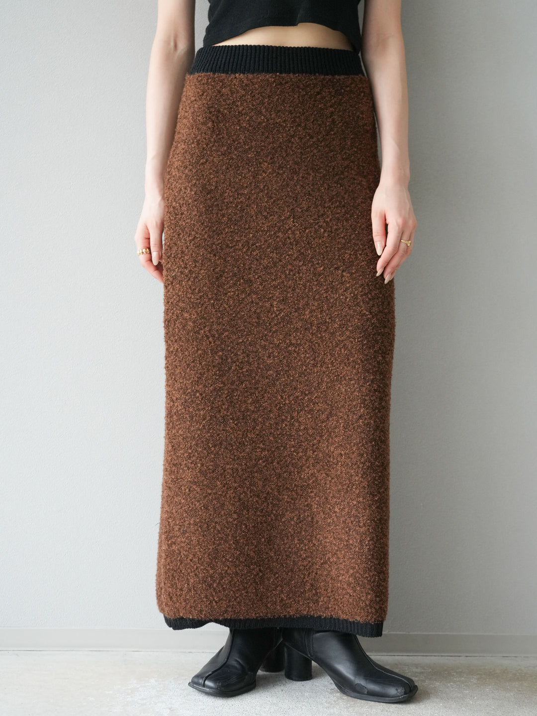 [予約]ブークレバイカラータイトニットスカート/ブラウン