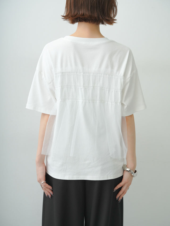 [予約]ギャザーチュールドッキングTEE/white