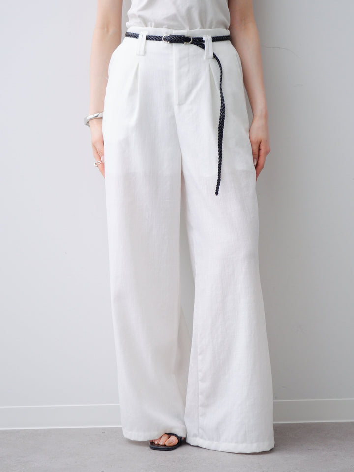 [予約]メッシュベルト付リネンライクパンツ/white