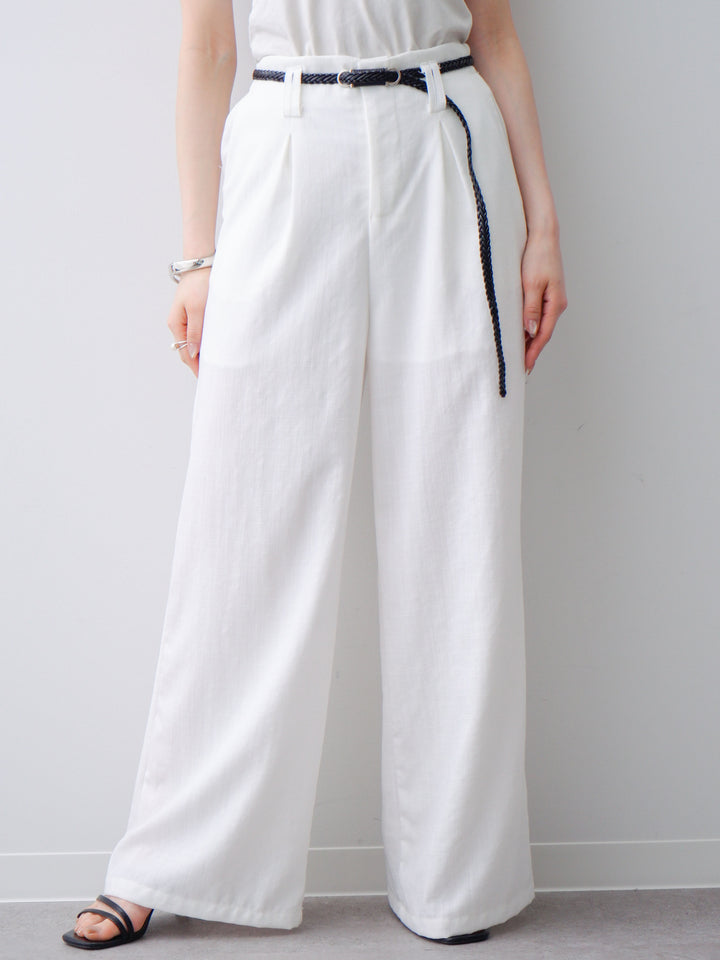[予約]メッシュベルト付リネンライクパンツ/white