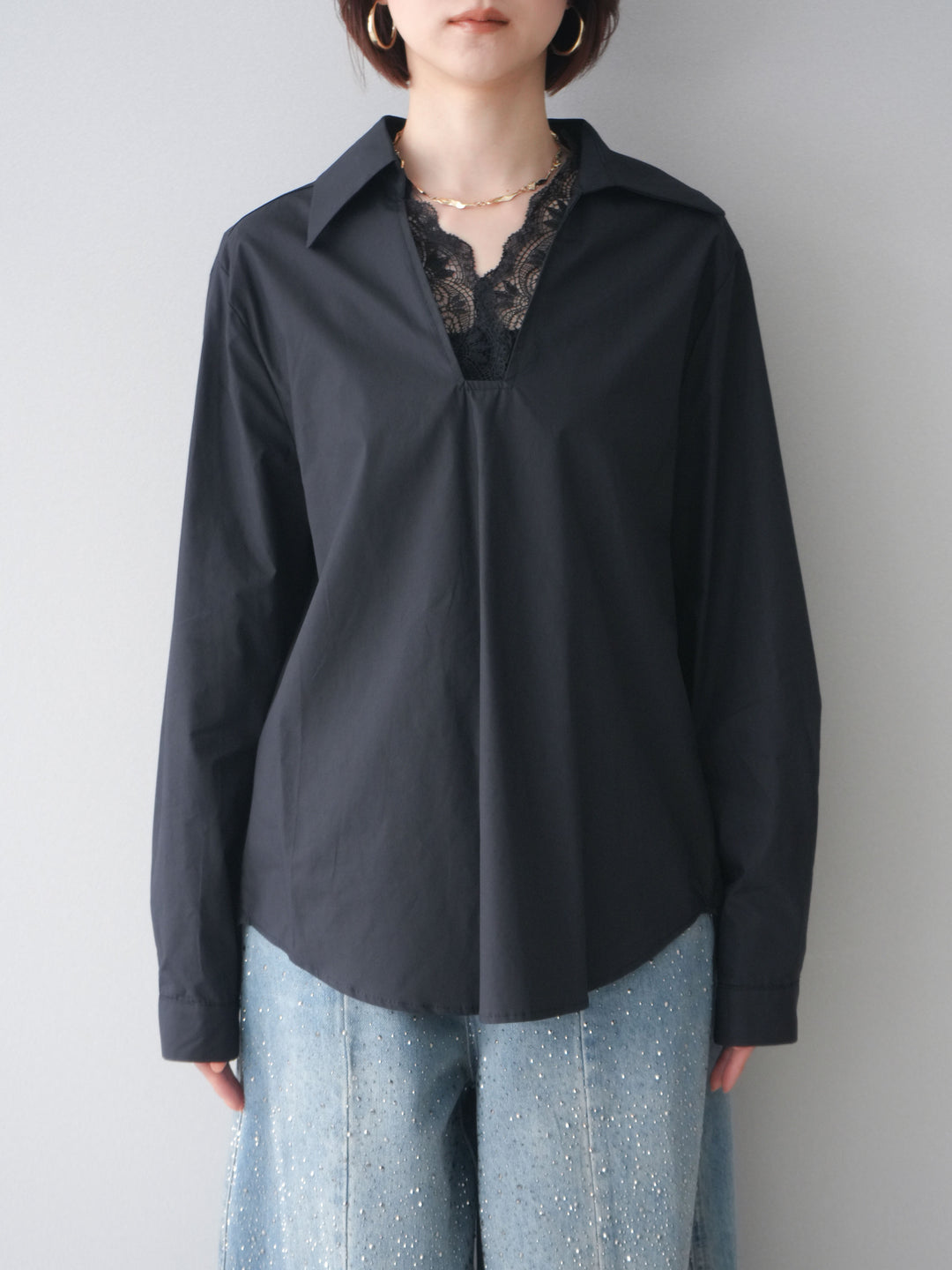 [予約]レースネックスキッパーブラウス/black