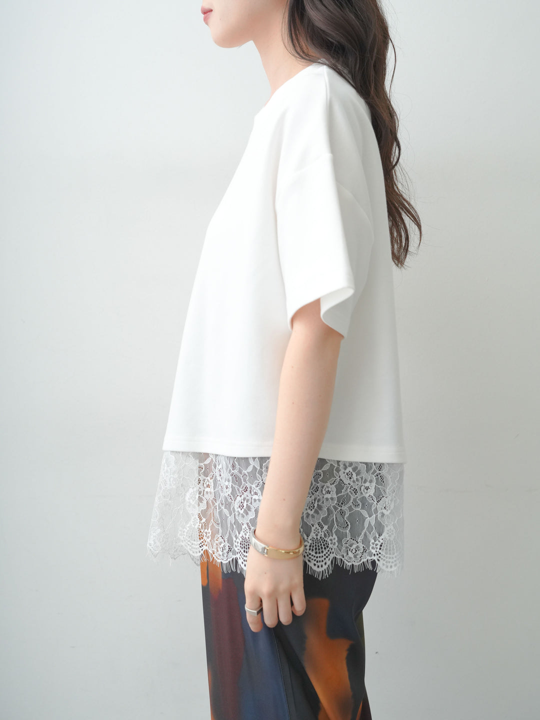 [予約]アシメレースヘムワイドTEE/white