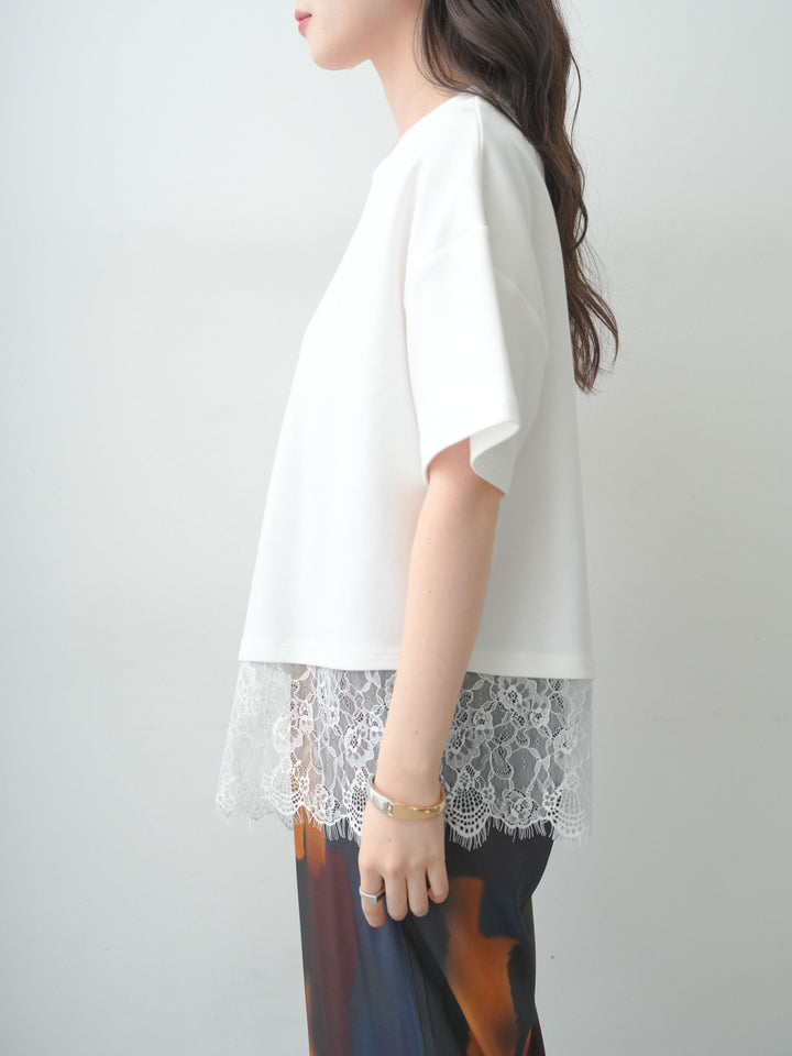 [予約]アシメレースヘムワイドTEE/white