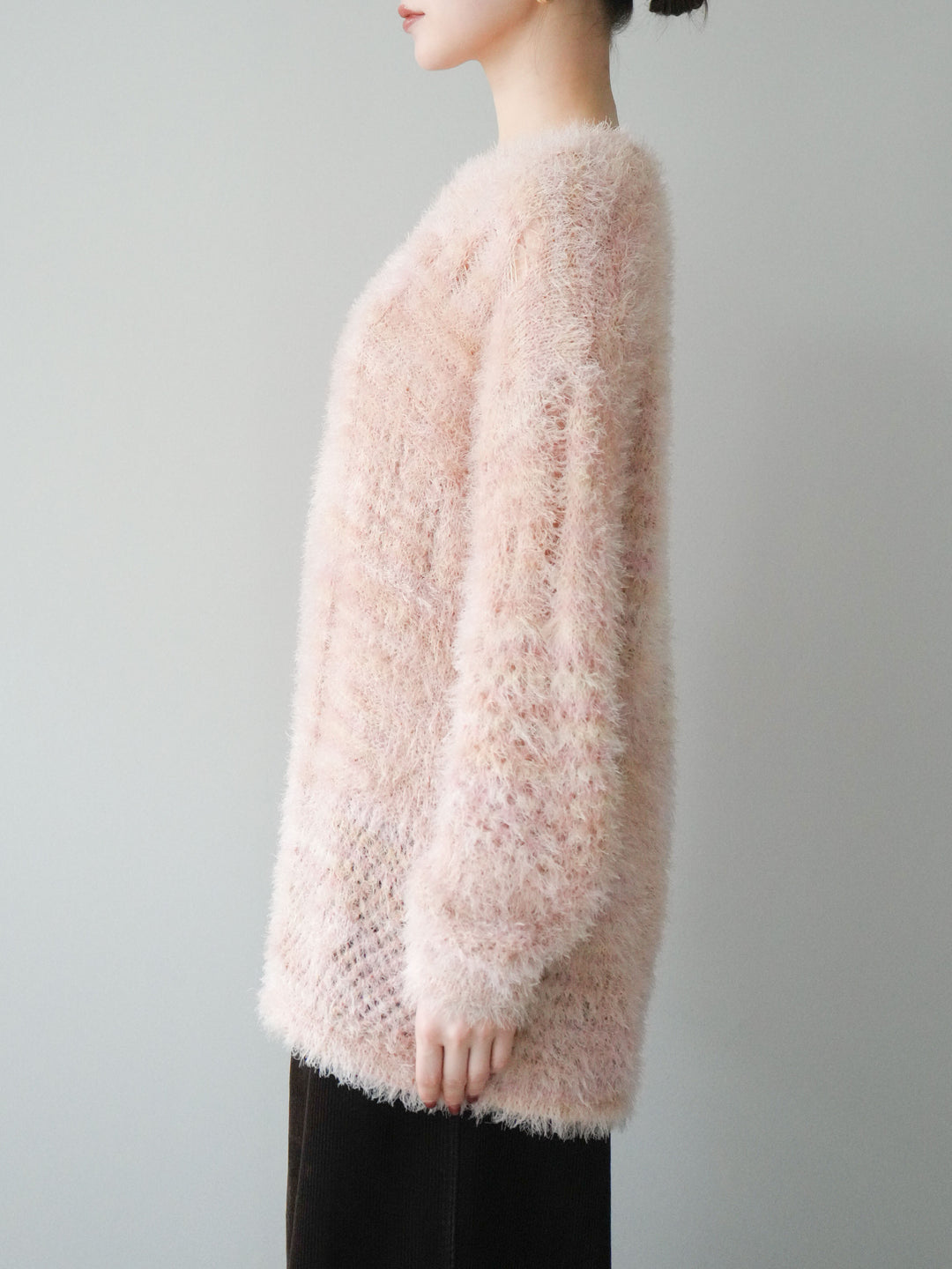 [予約]ミックスシャギールーズニットプルオーバー/pink