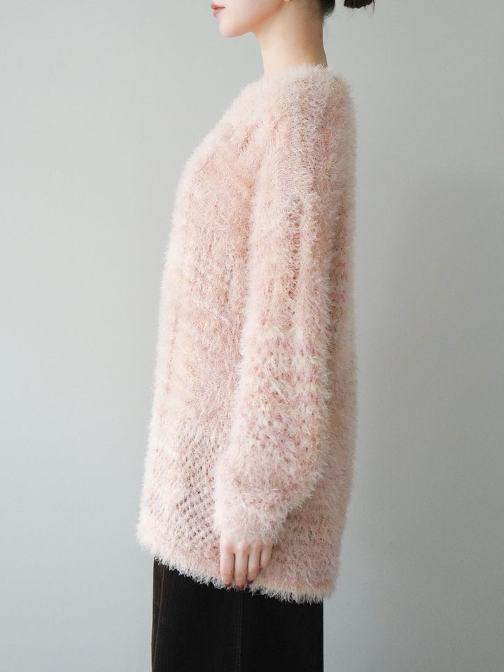 [予約]ミックスシャギールーズニットプルオーバー/pink