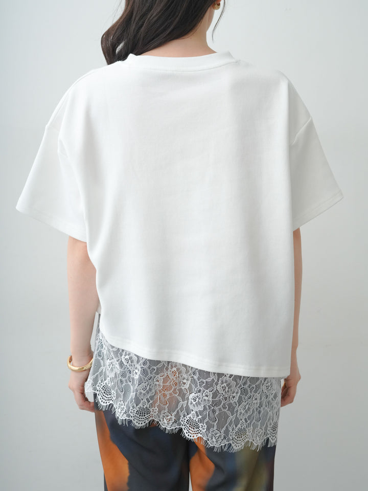 [予約]アシメレースヘムワイドTEE/white