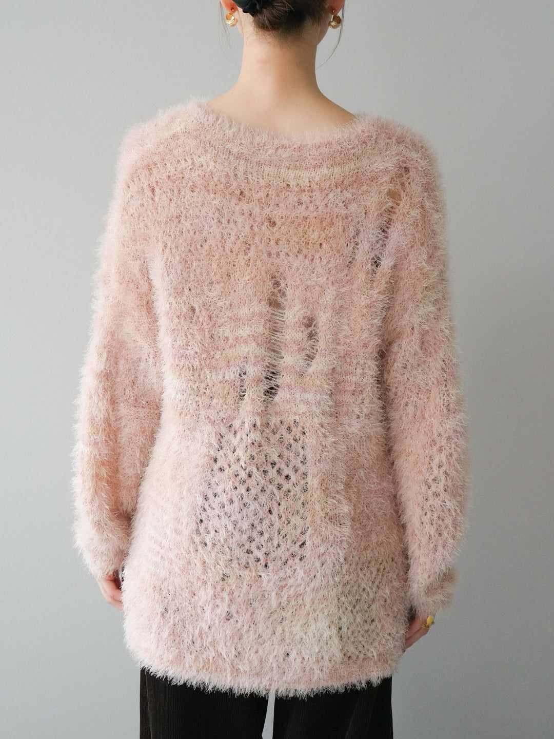 [予約]ミックスシャギールーズニットプルオーバー/pink