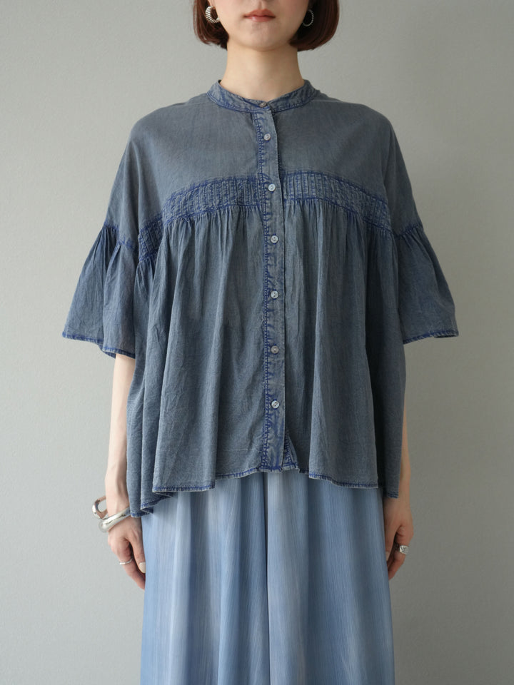 [予約]インド製コットンボイルシアービンテージデニムシャツ/ブルー