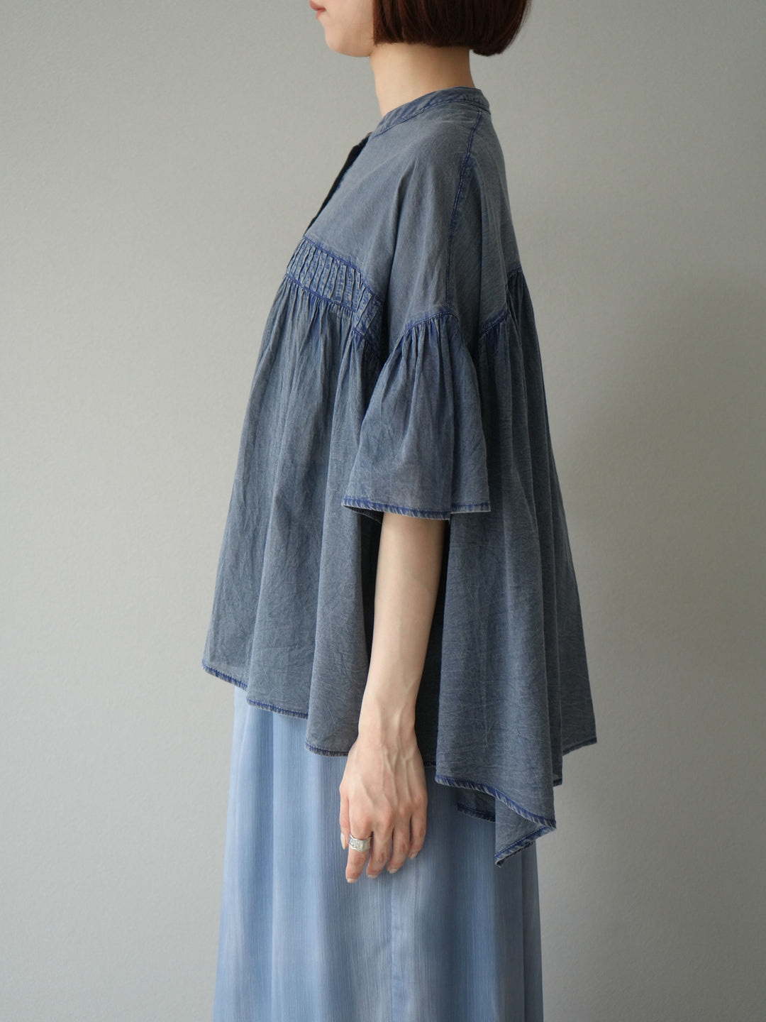 [予約]インド製コットンボイルシアービンテージデニムシャツ/ブルー