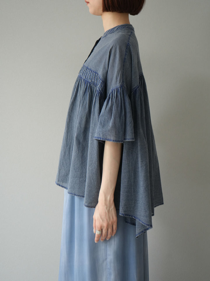 [予約]インド製コットンボイルシアービンテージデニムシャツ/ブルー