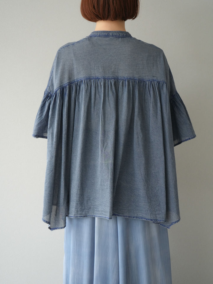 [予約]インド製コットンボイルシアービンテージデニムシャツ/ブルー
