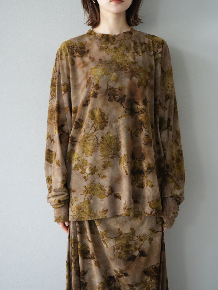 [予約]フラワーフロッキーシアートップス/ブラウン